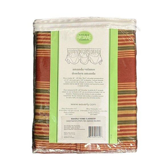 Waverly Home Classics Amanda Valance Red Sweetwater Stripe 16"X79" New - Picture 4 of 4